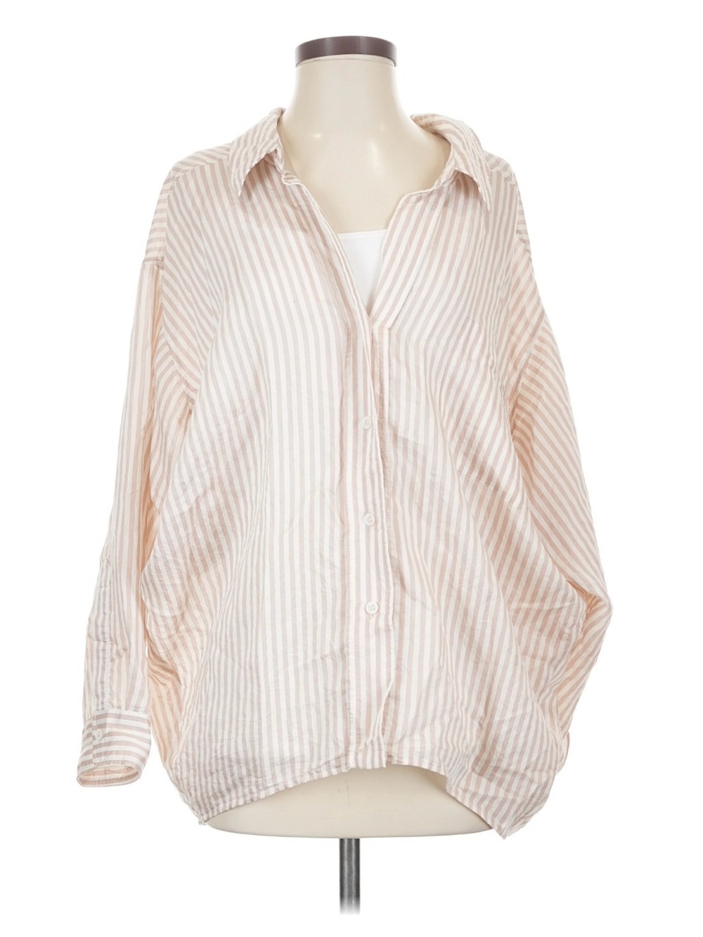 ZARA Light Beige & White Striped Button-Down Shirt